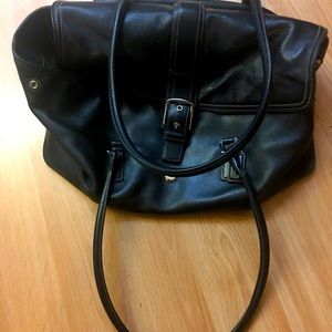 Large black leather coach business tote handbag